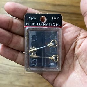 14g heart key nipple rings